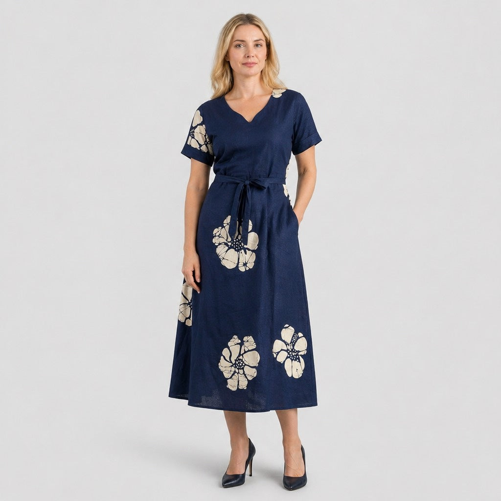 Botanical Short Sleeve Midi Dress