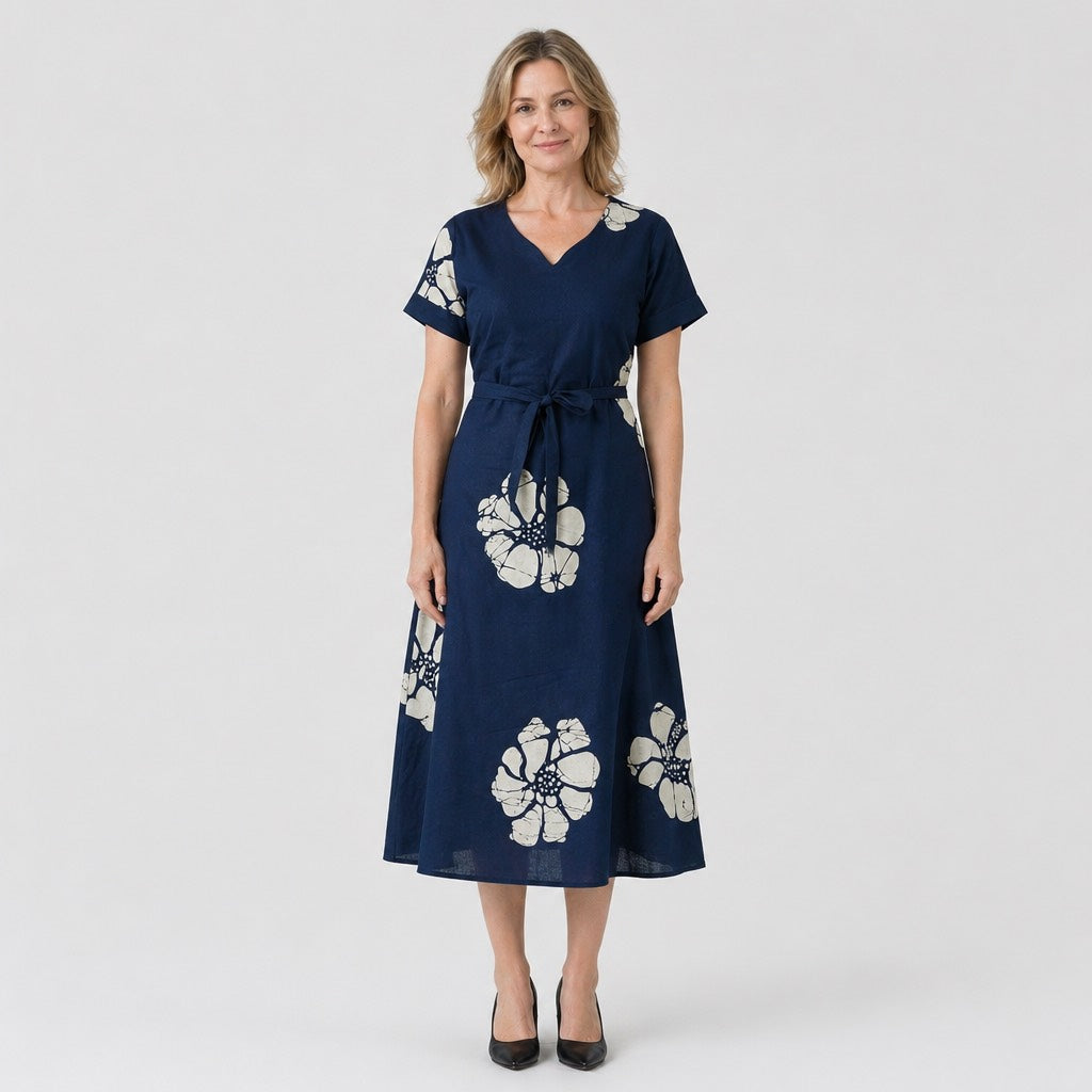 Botanical Short Sleeve Midi Dress