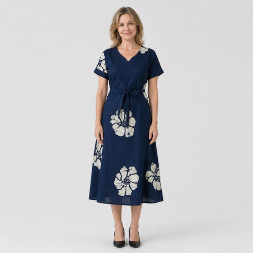 Botanical Short Sleeve Midi Dress