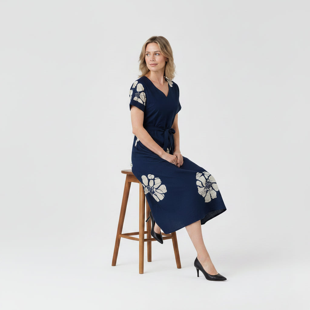 Botanical Short Sleeve Midi Dress